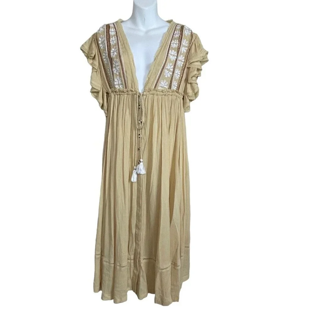 Free People Garbanzo Bean Bali Will Wait‎ For You Casual Boho Maxi Dress Sz XS